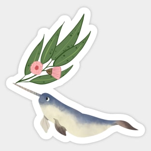 Narwhal Pink Gum Leaves Sticker